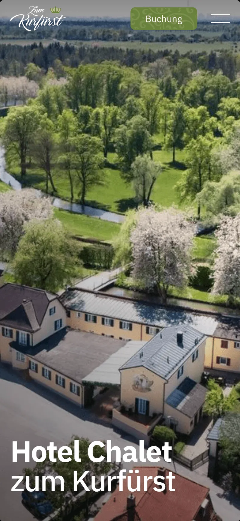 Hero-Sektion der neuen Chalet-Webseite. Des Chalet zum Kurfürst in Oberschleißheim. Eine Webseite von Gastique.