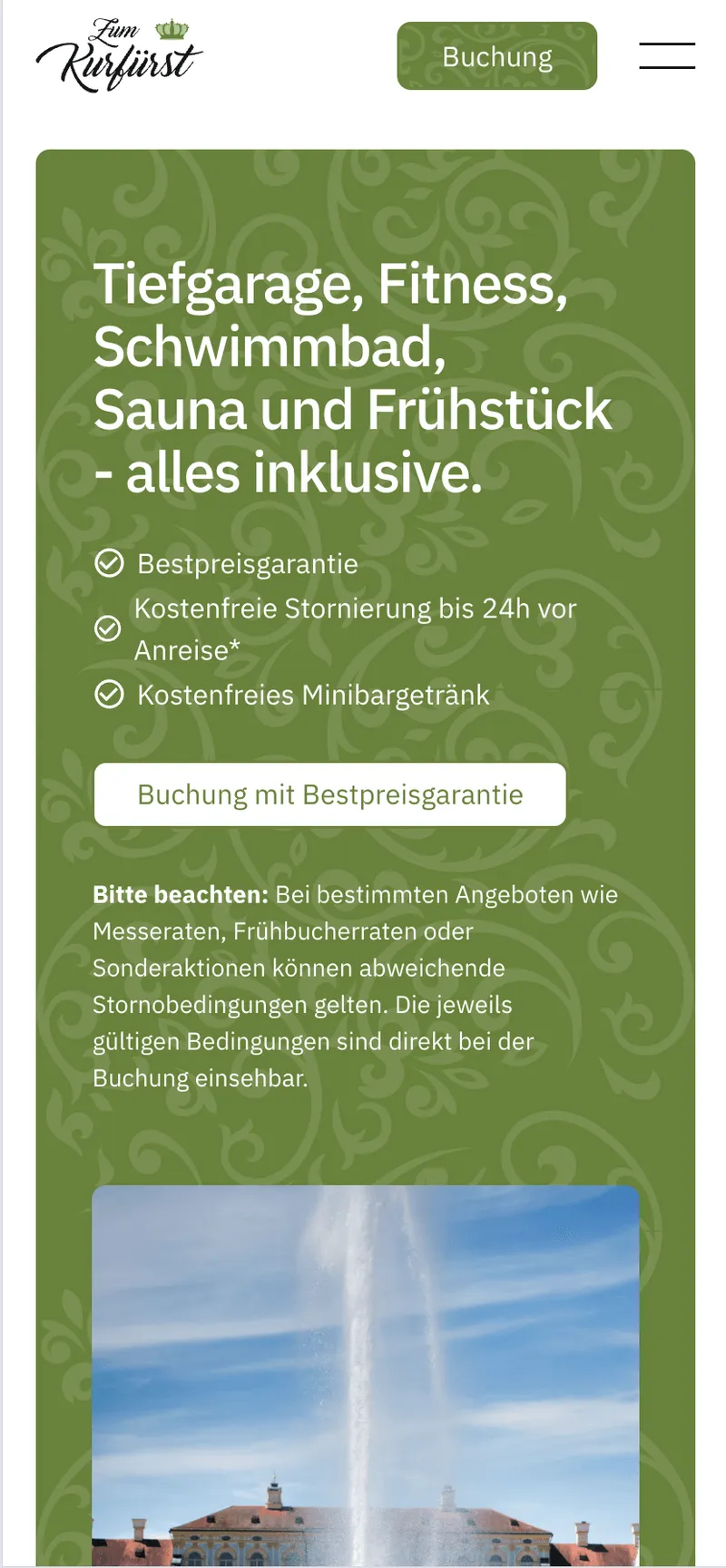 Call to Action der neuen Chalet-Webseite. Des Chalet zum Kurfürst in Oberschleißheim. Eine Webseite von Gastique.