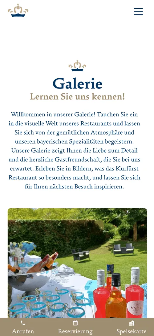 Webseite des Restaurant Kurfürst. Galerie. Die Webseite ist eine Gastique Webseite.