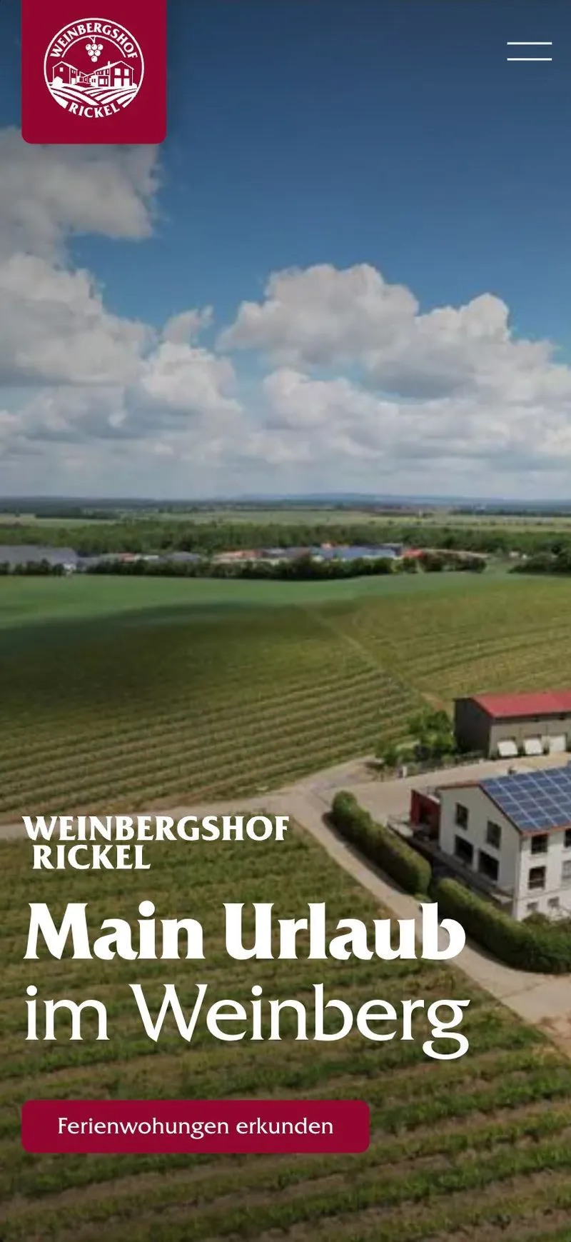 Hero Sektion des Weinberghofs Rickel. Eine Webseite von Gastique für eine Ferienwohnungunterkunft.
